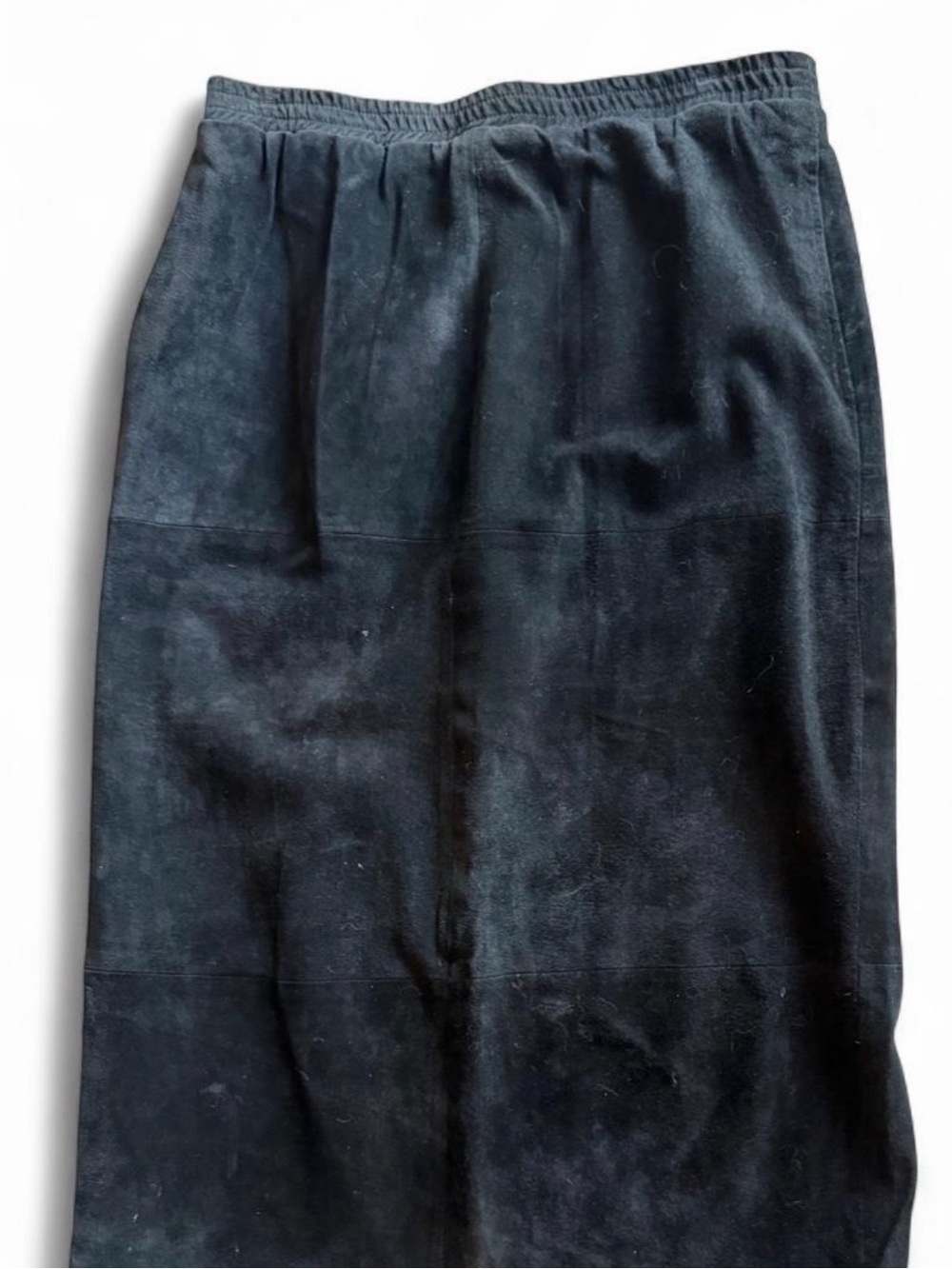 Skyr Black Suede Leather Midi Skirt with Elastic Waist